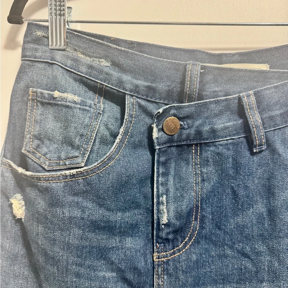 Zara Distressed Asymmetrical Waist Denim Mini Skirt Blue - Picture 7 of 10
